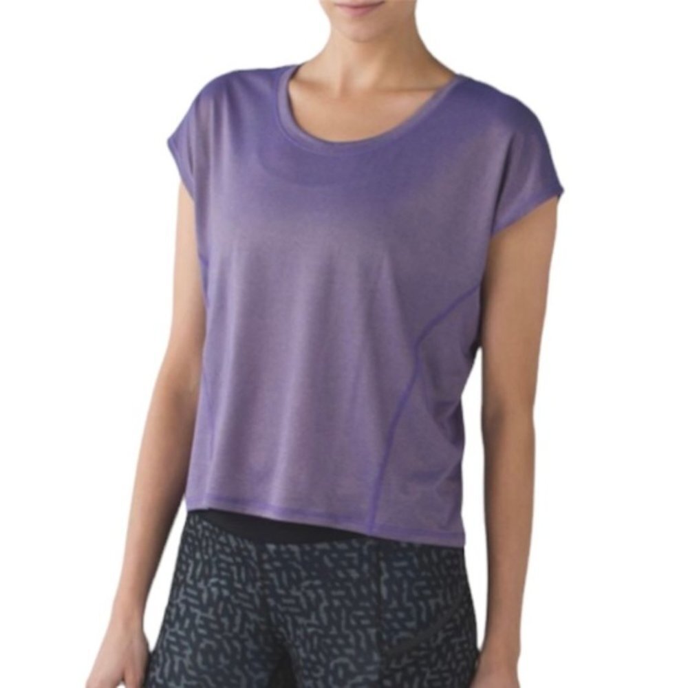 Lululemon Sweaty Or Not Crop Tee Heathered Iris Flower / Gold size 8-10